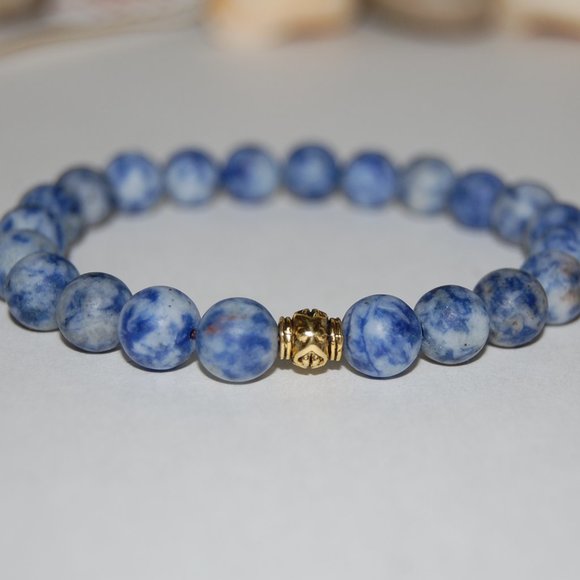 Blue Stone Bracelet,Sodalite Bracelet,8mm Beads,Elastic Bracelet,Gemstone - Picture 1 of 3